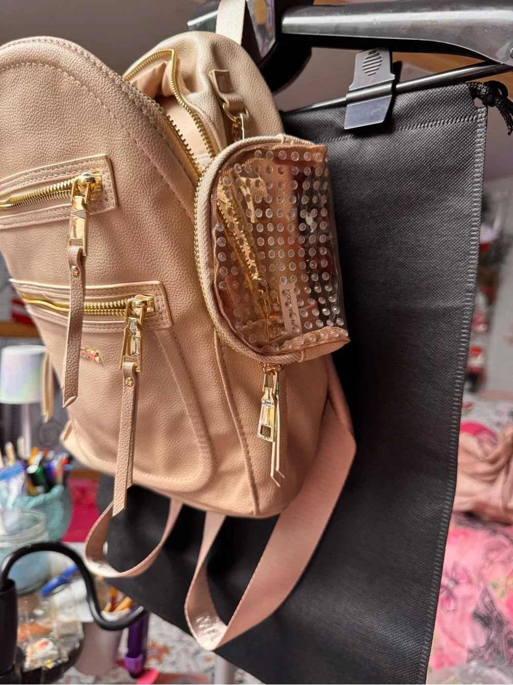Steve Madden Cream Mini Backpack with Gold Hardware